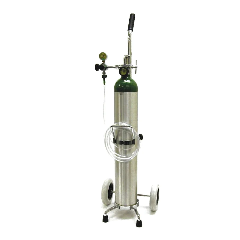 Aluminum E-size compressed oxygen cylinder in cart